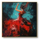 Teal Passion Motion Expressive textured crimson dancer movement color art