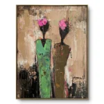 Textured Bronze Figures Earth tones with vivid pink accents color art