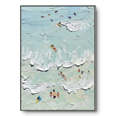 White Water Motion textured wall art shown framed on the wall in a styled interior