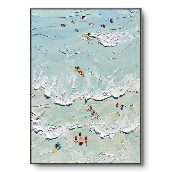 White Water Motion textured wall art shown framed on the wall in a styled interior
