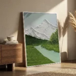 Valley Passage textured wall art shown framed on the wall in a styled interior