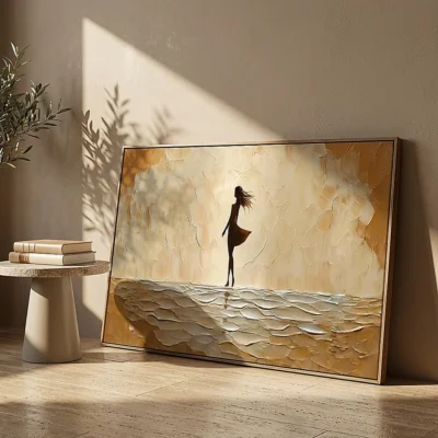 Amber Crossing textured wall art shown framed on the wall in a styled interior