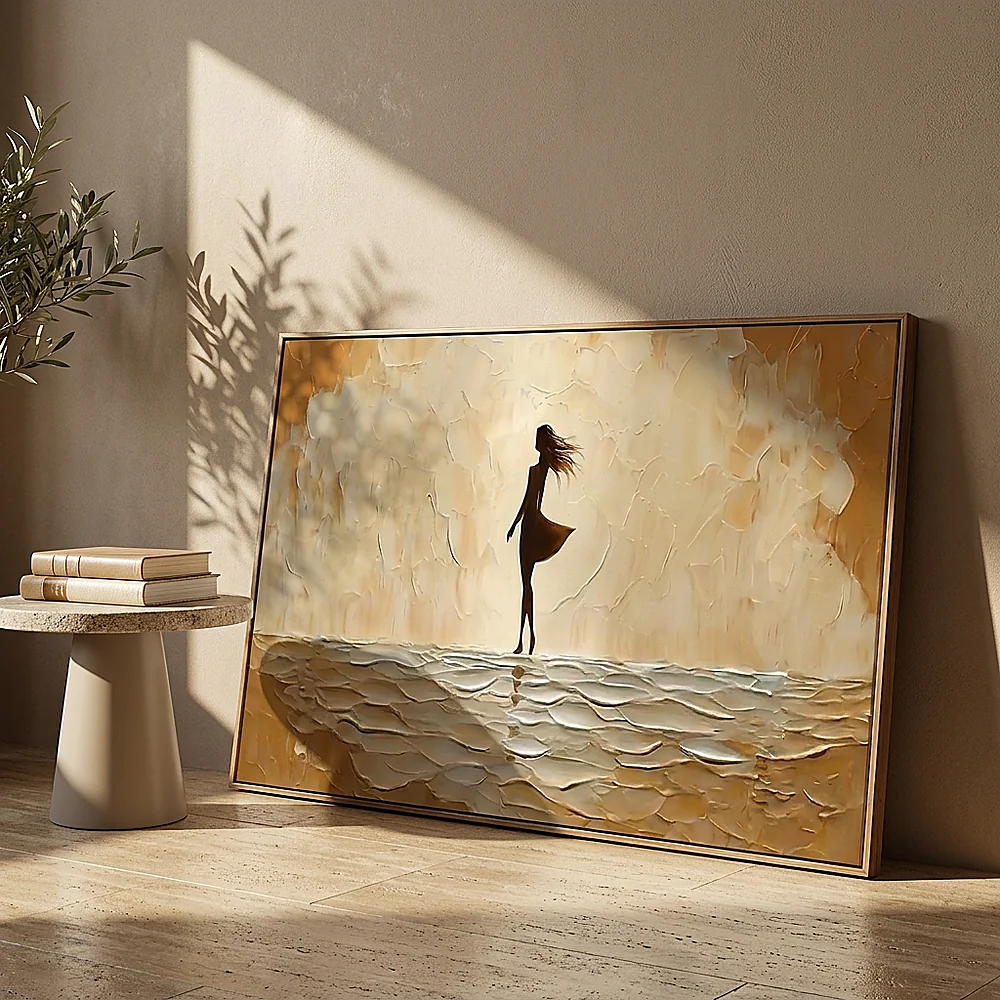 Amber Crossing textured wall art shown framed on the wall in a styled interior