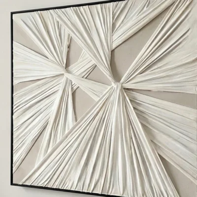 Architectural Weave geometric gathered textile art fabric wall art - Angle View