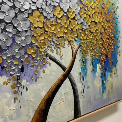 Aurelian Harmony Metallic Textured Tree Canopy Abstract Art - Angle View