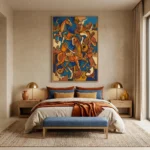 Desert Serenade textured wall art shown framed on the wall in a styled interior