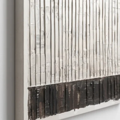 Vertical Fold textured wall art shown framed on the wall in a styled interior