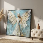 Aqua Ascension textured wall art shown framed on the wall in a styled interior