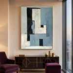 Cool Fracture textured wall art shown framed on the wall in a styled interior