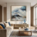 Storm Passage textured wall art shown framed on the wall in a styled interior