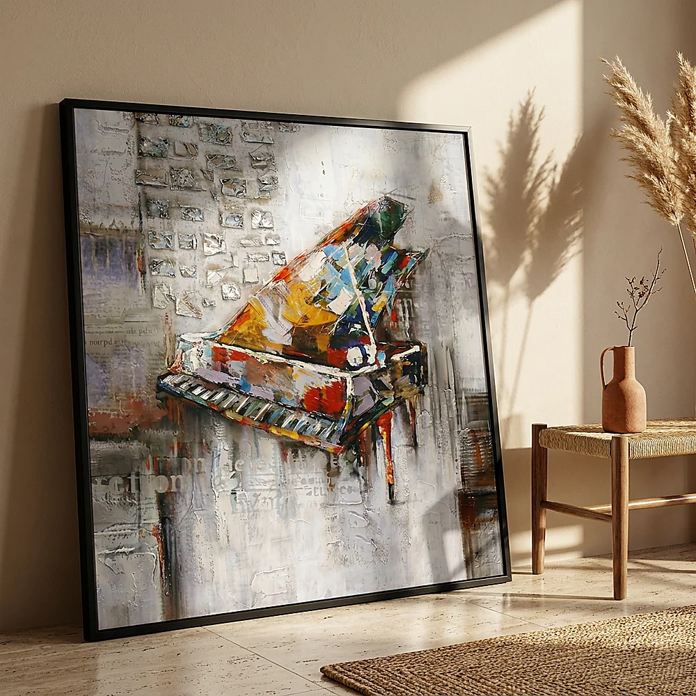 Concrete Concerto textured wall art shown framed on the wall in a styled interior