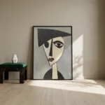 Cream Charcoal Gaze textured wall art shown framed on the wall in a styled interior