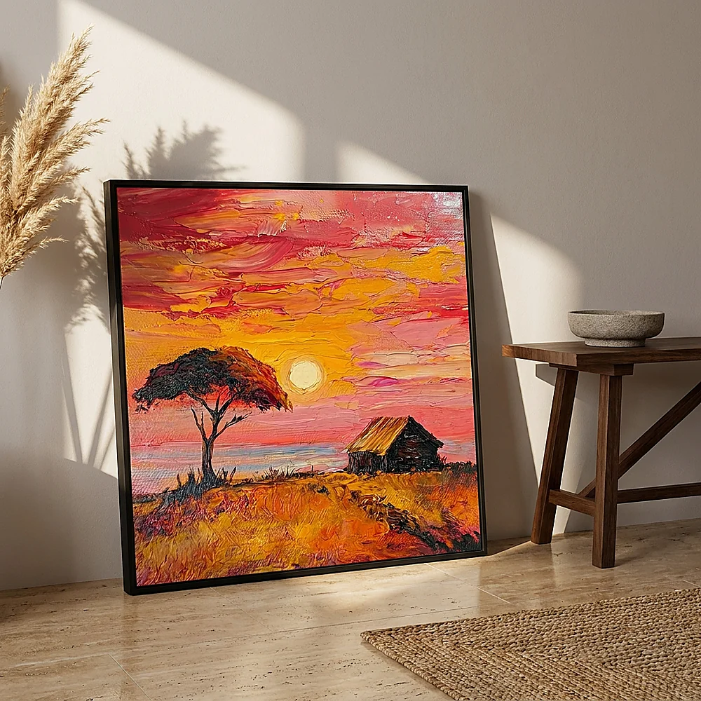 Acacia Dusk textured wall art shown framed on the wall in a styled interior