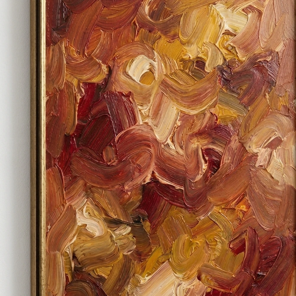 Crimson Fervor Textured red and ochre brushstrokes abstract art - Angle View