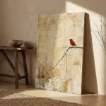 Crimson Solace textured wall art shown framed on the wall in a styled interior