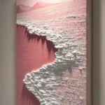 Rosewater Tide textured wall art shown framed on the wall in a styled interior