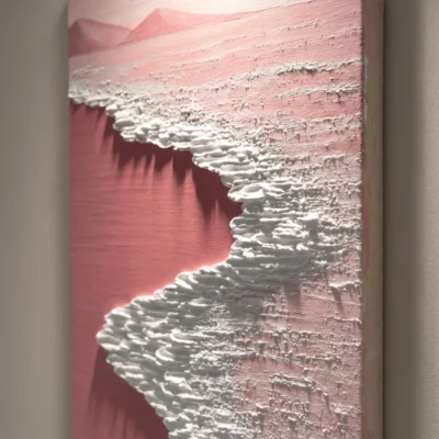 Rosewater Tide textured wall art shown framed on the wall in a styled interior