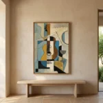 Cadence in Blue textured wall art shown framed on the wall in a styled interior