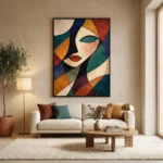 Muse in Fracture textured wall art shown framed on the wall in a styled interior