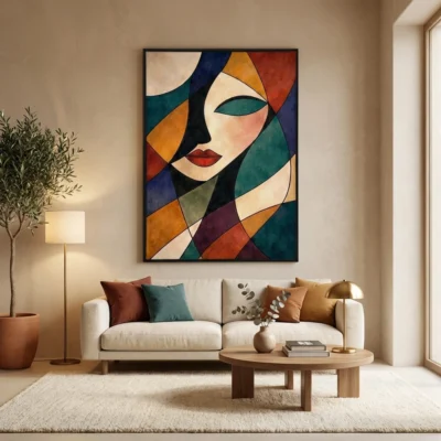 Muse in Fracture textured wall art shown framed on the wall in a styled interior