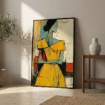 Ochre Muse textured wall art shown framed on the wall in a styled interior