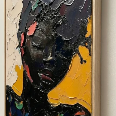Ebony Gold Impasto Textured dark portrait painting color wall art - Angle View