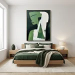 Emerald Stance textured wall art shown framed on the wall in a styled interior