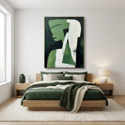 Emerald Stance textured wall art shown framed on the wall in a styled interior
