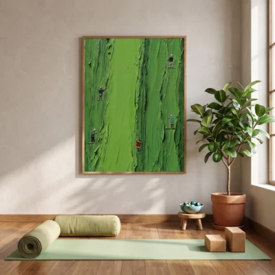 Fairway Ascent textured wall art shown framed on the wall in a styled interior