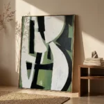 Emerald Balance textured wall art shown framed on the wall in a styled interior