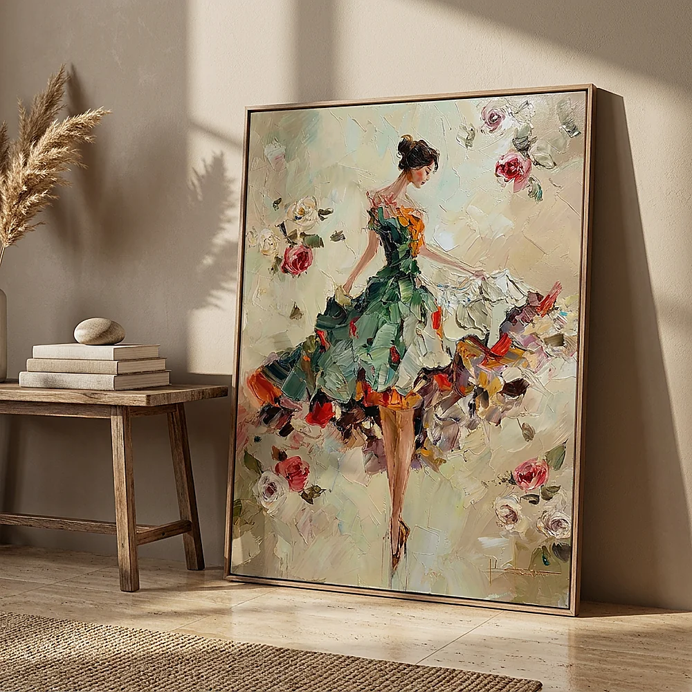 Rose Waltz textured wall art shown framed on the wall in a styled interior