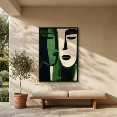 Mirrored Emerald textured wall art shown framed on the wall in a styled interior