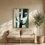 Emerald Geometry textured wall art shown framed on the wall in a styled interior