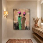 Two in Bloom textured wall art shown framed on the wall in a styled interior