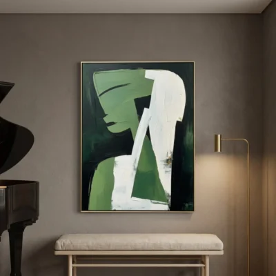 Sage Silhouette textured wall art shown framed on the wall in a styled interior