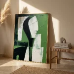 Draped Emerald textured wall art shown framed on the wall in a styled interior
