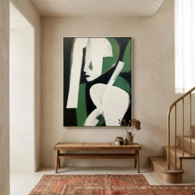 Emerald Sweep textured wall art shown framed on the wall in a styled interior