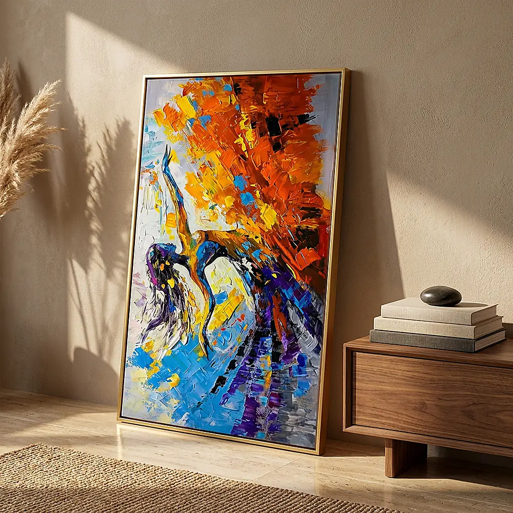 Blaze Ascending textured wall art shown framed on the wall in a styled interior