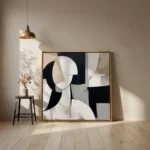 Neutral Fold textured wall art shown framed on the wall in a styled interior