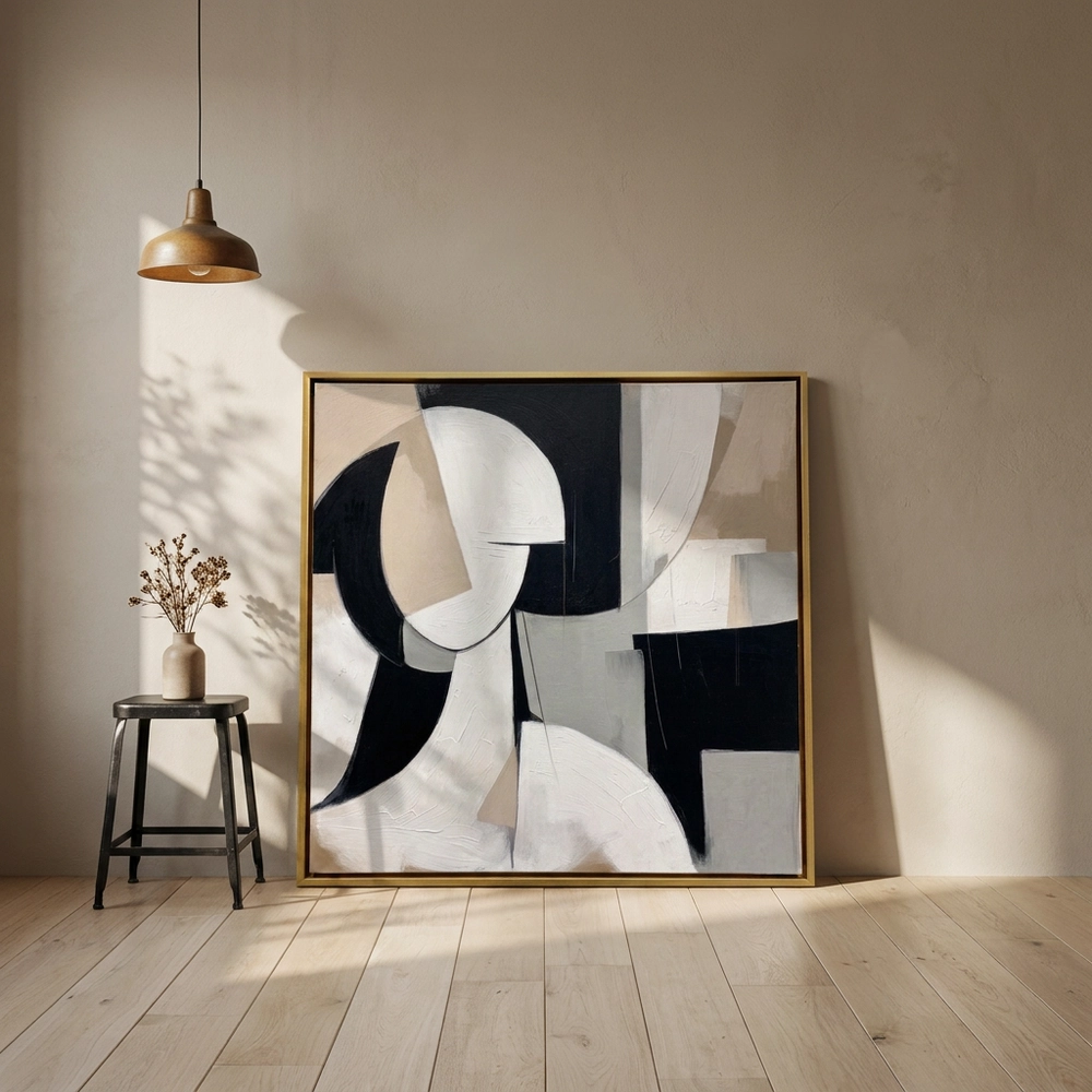 Neutral Fold textured wall art shown framed on the wall in a styled interior