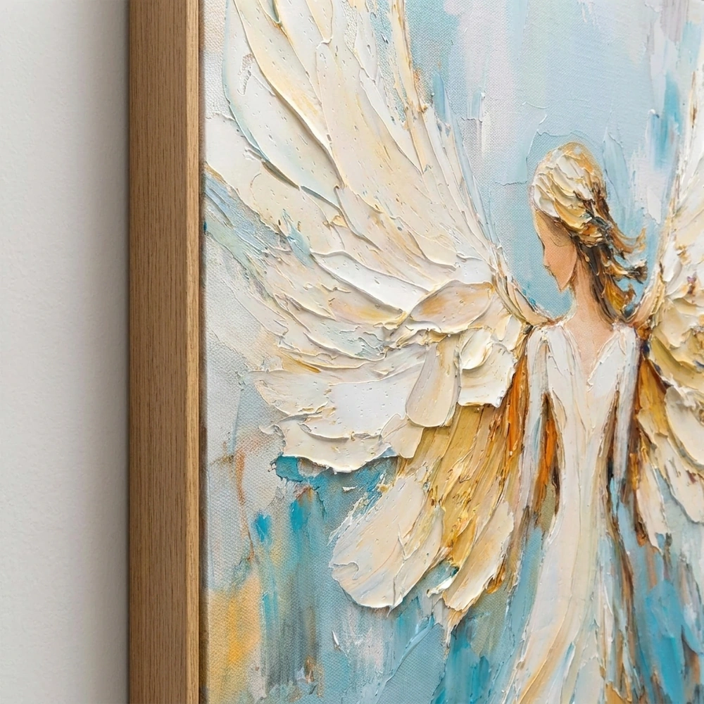 Ethereal Guardian Angel – Textured Wall Decor Abstract Art - Angle View
