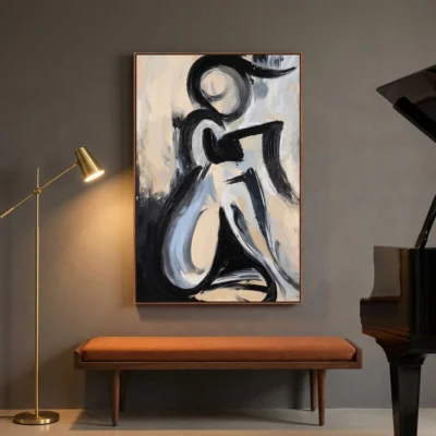 Ink Gesture textured wall art shown framed on the wall in a styled interior