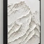 White Summit textured wall art shown framed on the wall in a styled interior
