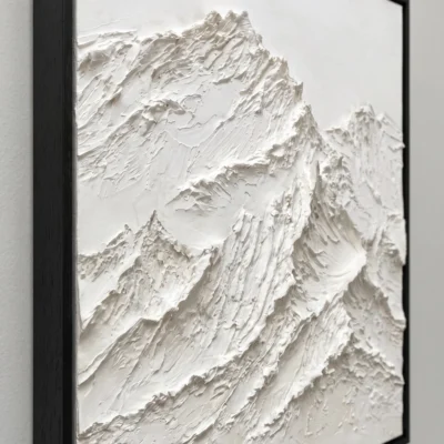White Summit textured wall art shown framed on the wall in a styled interior