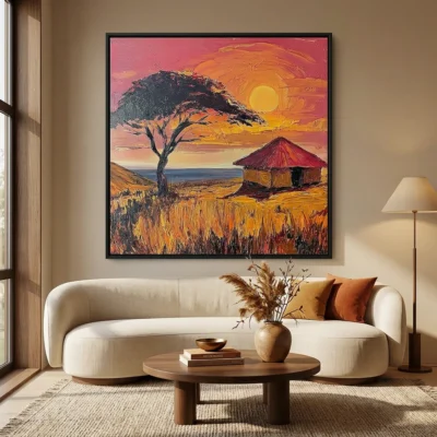 Windbent Acacia textured wall art shown framed on the wall in a styled interior