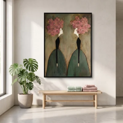 Rose Court textured wall art shown framed on the wall in a styled interior
