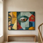 Fractured Gaze textured wall art shown framed on the wall in a styled interior