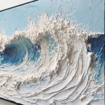 Frosted Tide textured wall art shown framed on the wall in a styled interior