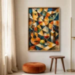 Table for Time textured wall art shown framed on the wall in a styled interior