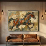 Cubist Gallop textured wall art shown framed on the wall in a styled interior